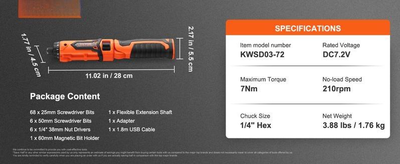 Torque Screwdriver, 8V 7Nm Electric Screwdriver Rechargeable Set with 82 Accessory Kit and Charging Cable, LED Light Dual Position Handle, Nut Drivers Magnetic Bit Holder Tool Kit Home Repair