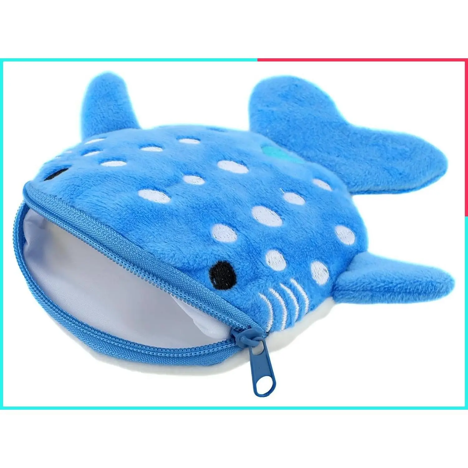 Cute Kawaii Shark Plush Coin Purse, Embroidered Sea Animal Wallet with Zipper Keychain, Funny Small Change Pouch for Women