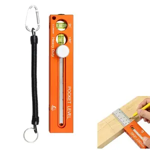 Multifunctional aluminum alloy marking spirit level and adjustable protractor tool; features angle markings (90°–180°) and a compact, portable design.