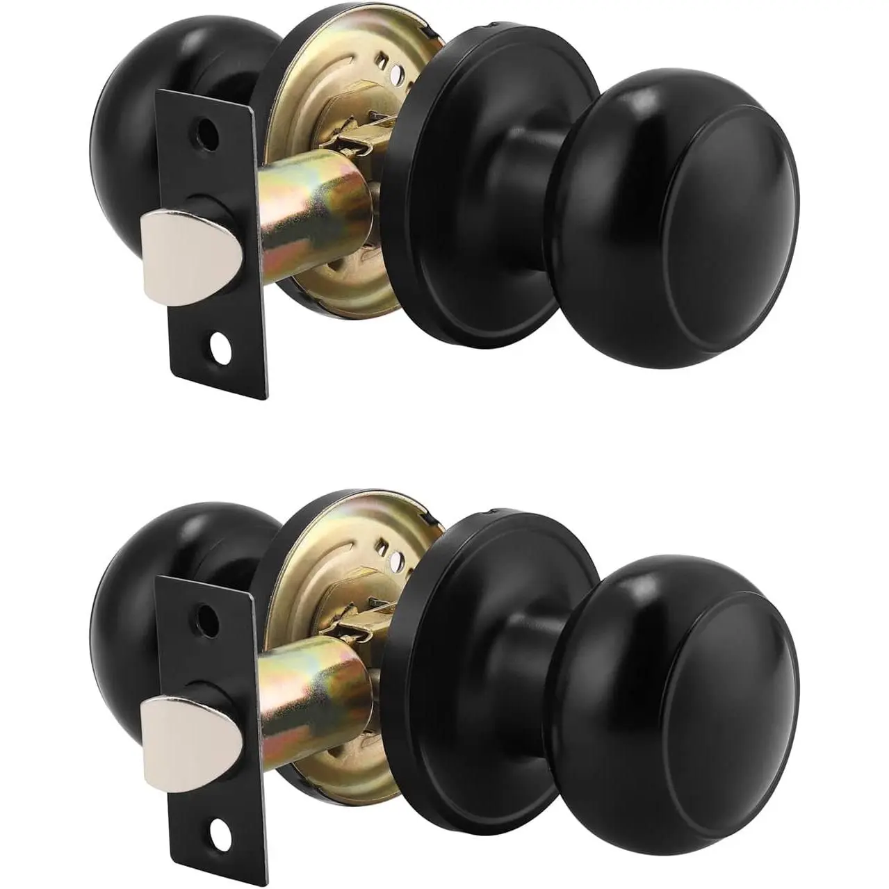 2 Pack Round Passage Door Knob (Non-Locking Knobs), Keyless Doorknobs Interior/Exterior Door Lockset, Passage Knobs for Hallway/Closet, Black Finish Modern Design Door Hardware