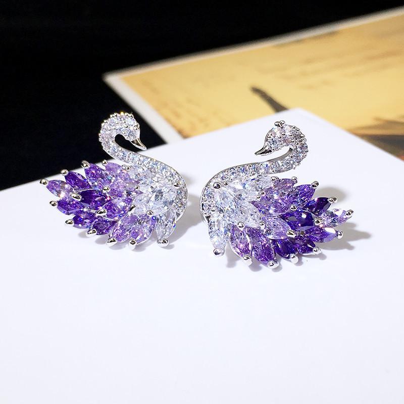New Exquisite Super Sparkling Light Luxury Full Zirconia Swan Earrings Classic Versatile Fashion Style Earrings
