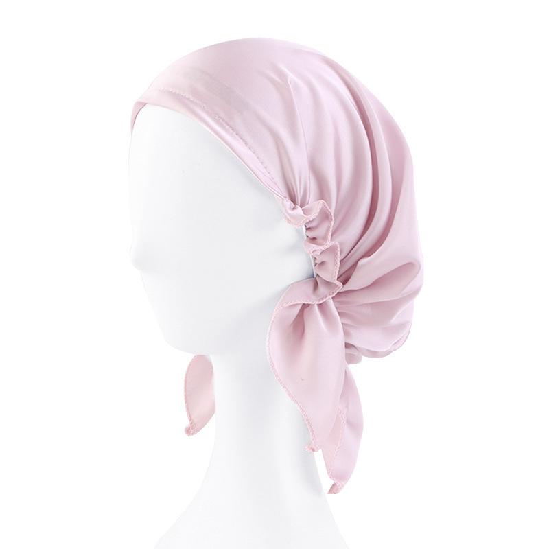 Satin Silk Sleep Cap, Women Triangle Elastic Chemo Beanie, Solid Home Maternity Cap