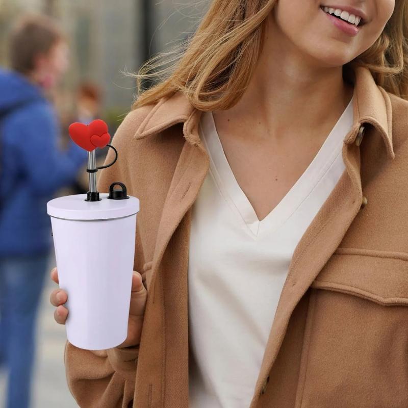 Valentine's Day Heart Shaped Straw Cover Cap, 4 Counts Cute Straw Cap, Drinkware Accessories for 7~8mm Straws, Home Kitchen Party Supplies