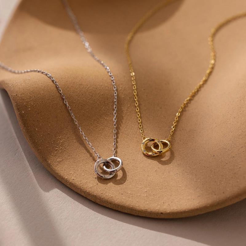 Pave Interlocking Circle Necklace by Caitlyn Minimalist - Diamond Sprinkle Infinity Necklace - Couples Jewelry - Gift for Girlfriend.