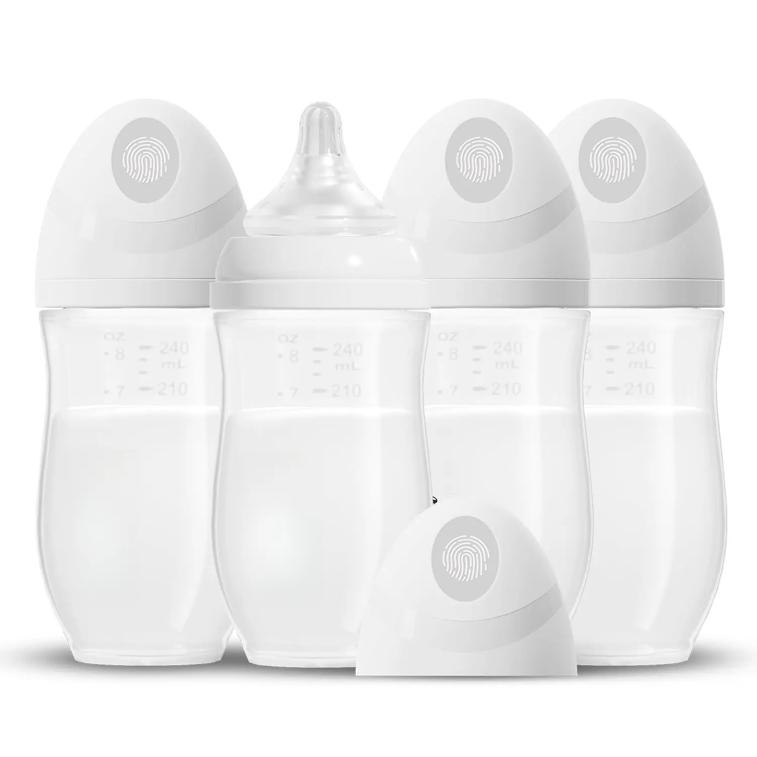 Non-Glass Baby Breastfeeding Bottles, Wide Neck, Medium Flow (M) Nipples, 3-6 Months+, 8 oz (6.0 to 8.9 fl. oz.), White, Easy Support, Fast Shipping - 4 Pack, Wide Opening