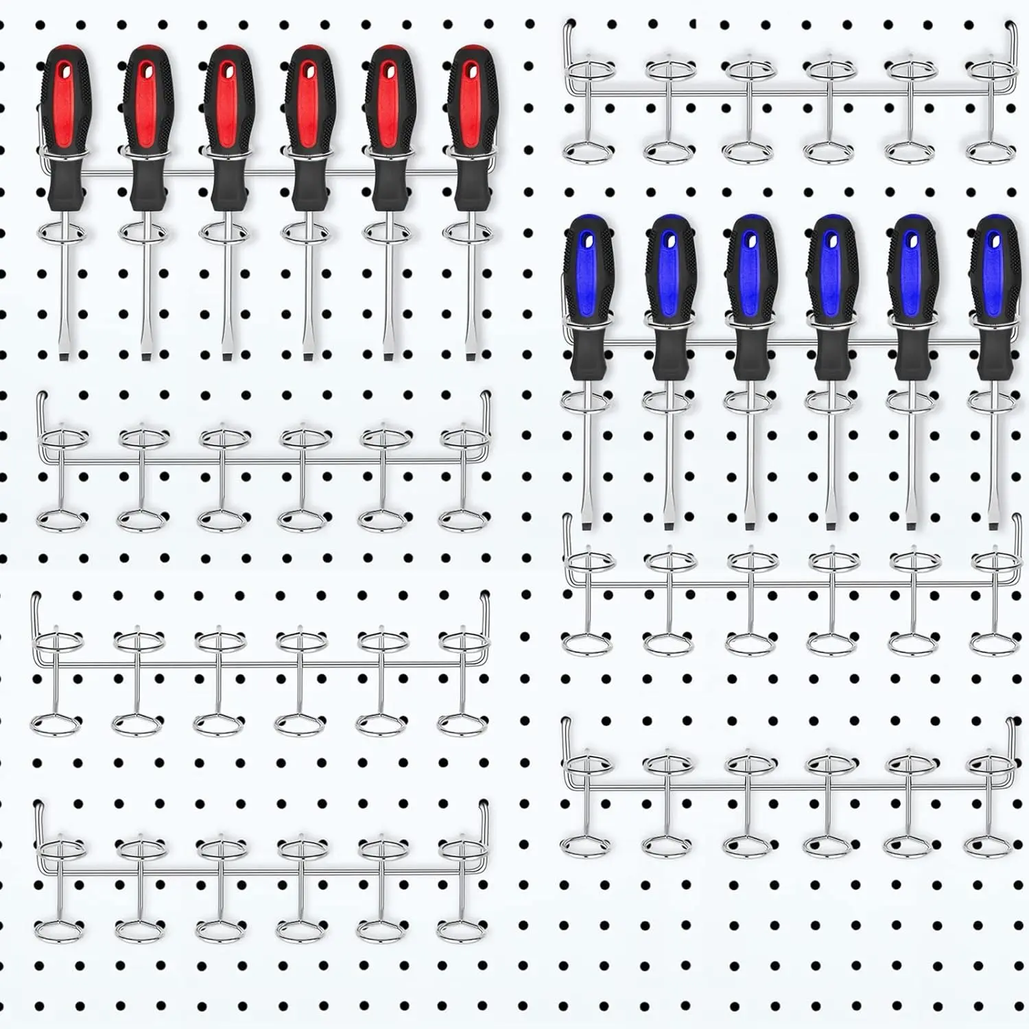8 Pieces Pegboard Screwdriver Holders Peg Board Organizer Accessories Multi Ring Tool Holders Six Tool Organizer Racks for Pegboard, Pliers (Silver)