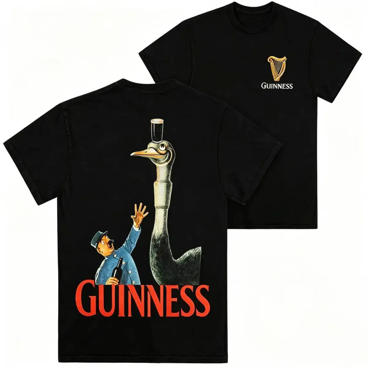 [ 🎆   Sale Up To 50%]Guinness Ostrich Vintage Gilroy Ad Graphic T-Shirt |     Black Retro Beer Tee for Men & Women