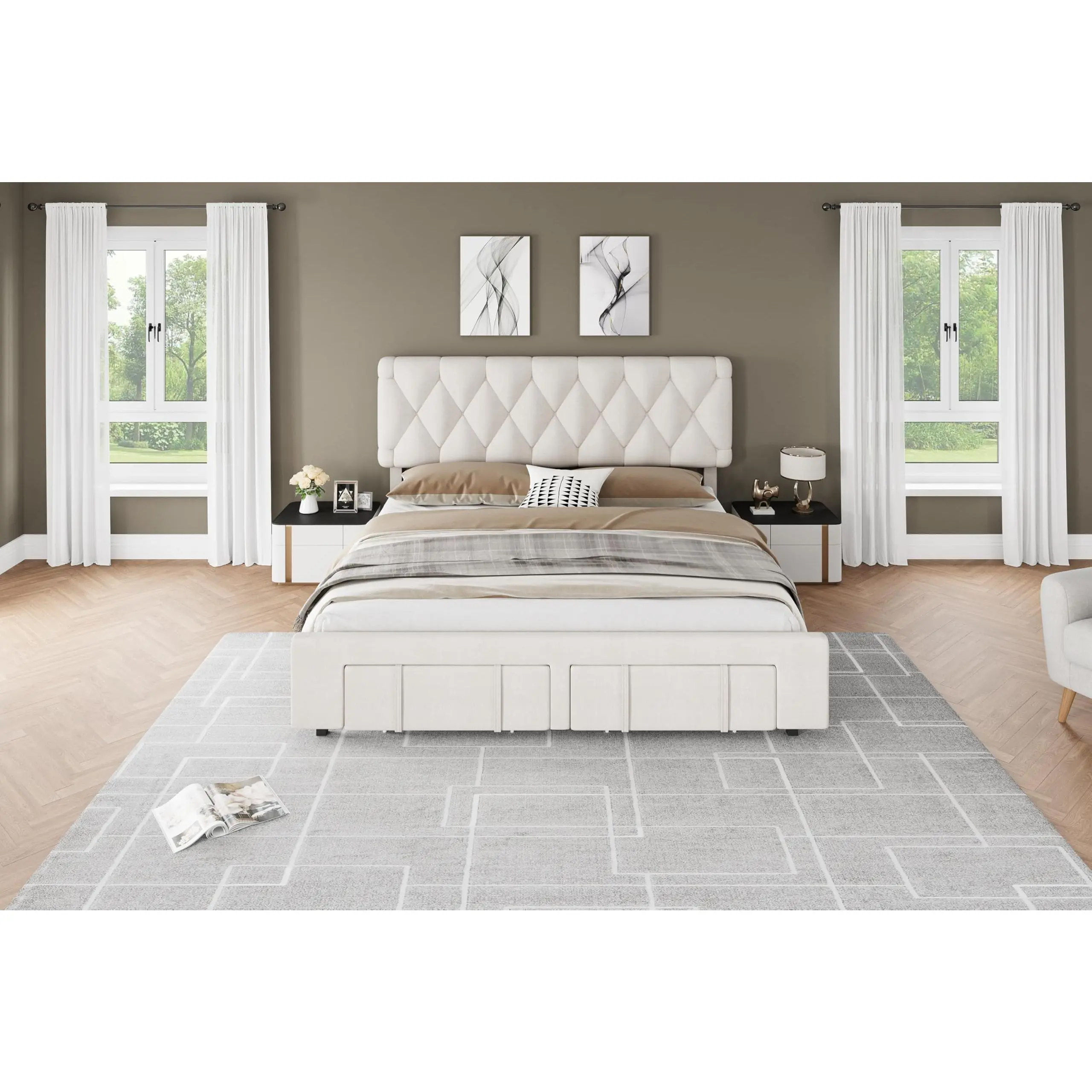 [SummerSale] GAOMON Spacious Storage Upholstered Platform Bed Frame, Sturdy Colored Wooden Slats Support, No Box Spring Needed, Reliable Mattress Foundation/Luxury Bedroom Furniture/Best Gift Ideas/Christmas Gifts