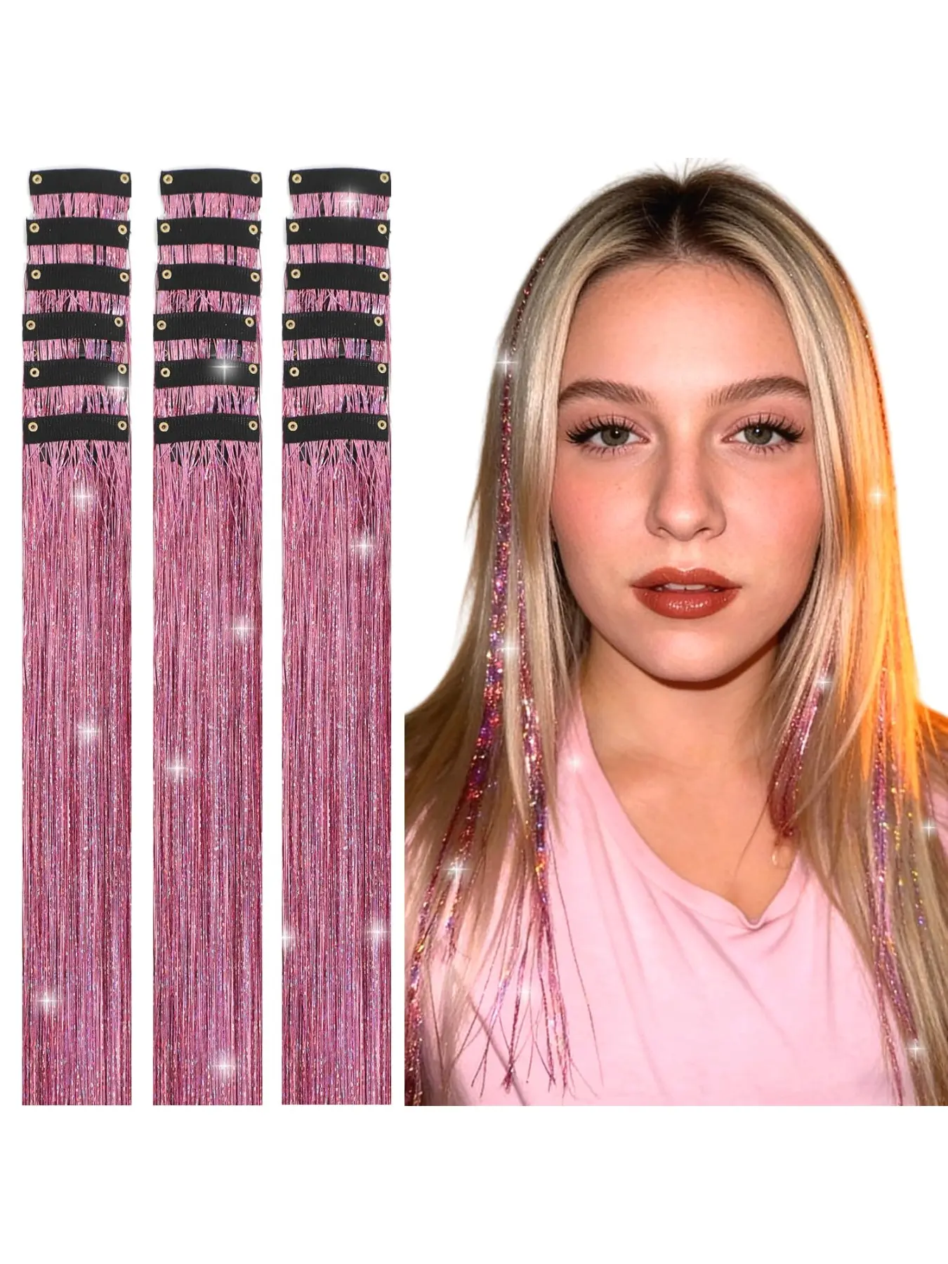 Hair Tinsel Pack of 18 Pcs Colorful Glitter Hair Accessories 20 Inch Synthetic Clip in Hair Tinsel Extensions Fairy Hair Accessories Party Kit for Women Girls
