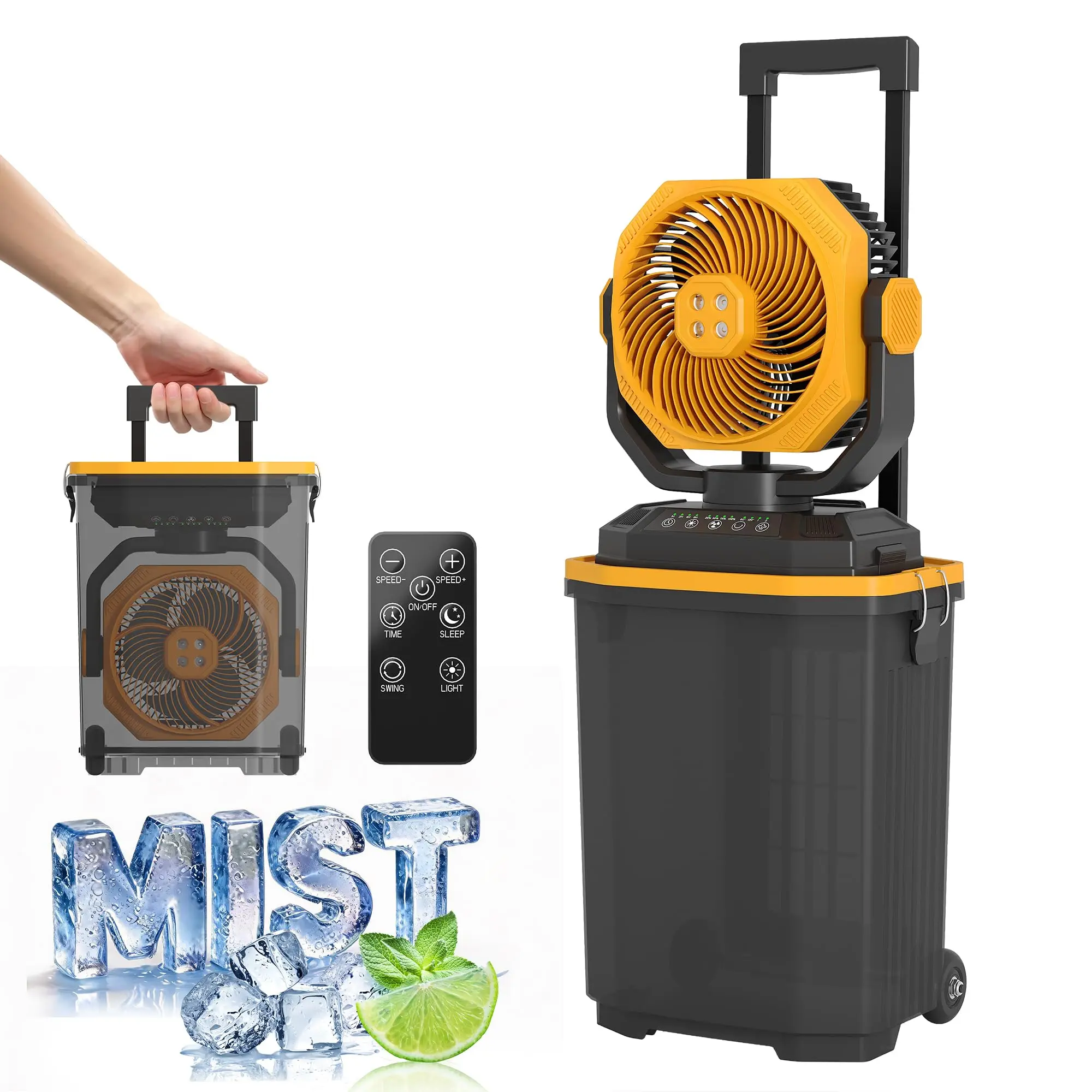 15L Portable Misting Fan, 30000mAh Rechargeable, Oscillating Cooling Fan with Handle