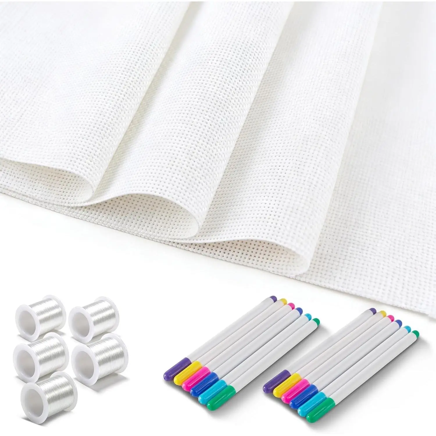 4 Pack 18 Mesh Needlepoint Canvas 12x18 Inch, Blank White Cotton Canvas Sheets Kit with Gridlines and Markers for Embroidery Cross Stitch DIY Projects