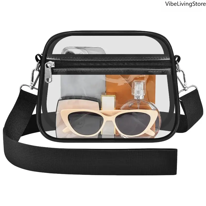Stadium Approved Clear PVC Crossbody Bag Adjustable Strap Lightweight Transparent Messenger Pouch for Concert Sports