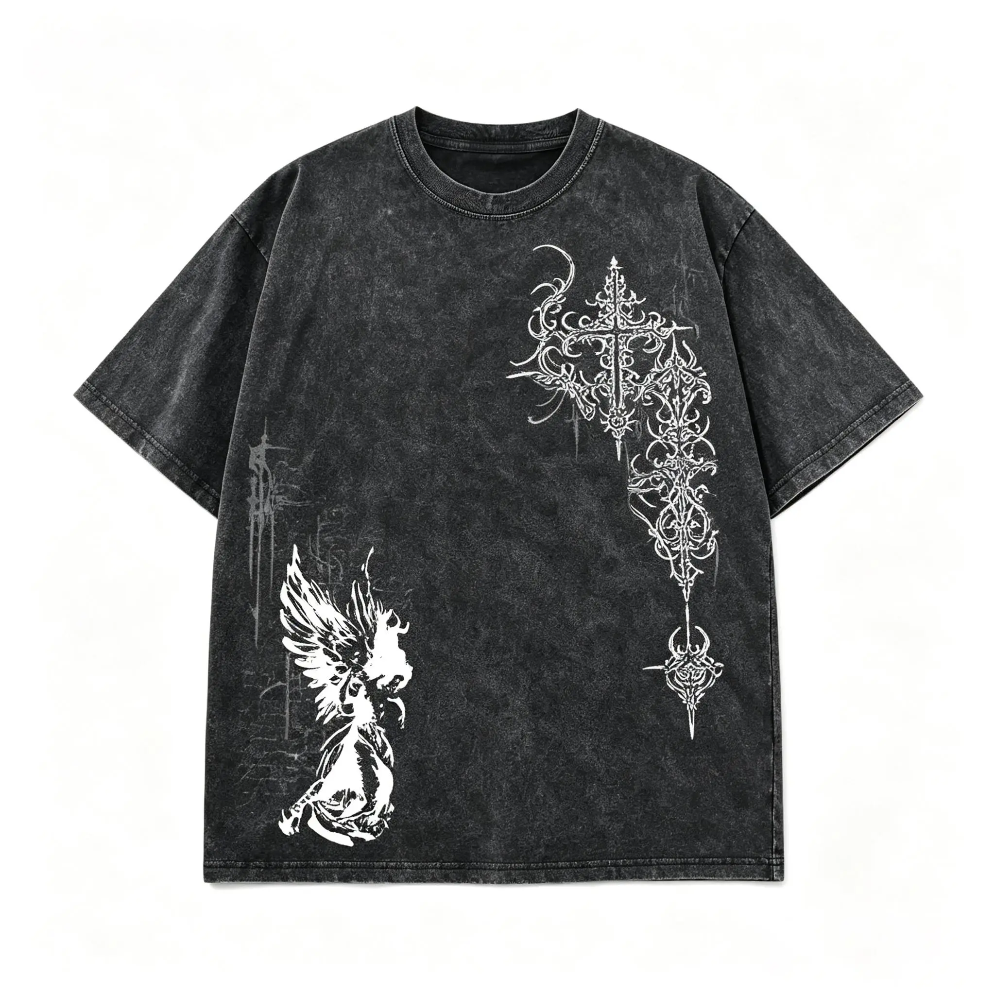 Men's Acid Wash Soft Pure Cotton Shortsleeve Gothic Graphic Round Neck Streetwear T-Shirt - Comfort-Fit Casual Top, Ideal for Daily Wear, Party, Unisex Classic Fit Menswear Clothing, XXL, 3XL, Vibrant Breathable Fabric, Refer to Size Chart