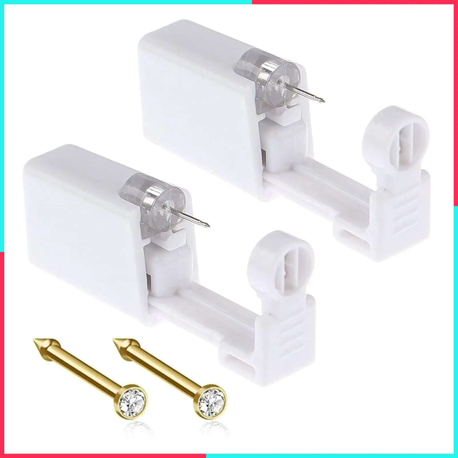6Pcs Disposable Self Nose Piercing Kit with 2 Nose Piercing Guns, 2 Built-in Nose Studs and 2 Cleaning Tools for Nose Cartilage Tragus Helix Piercing, Gold