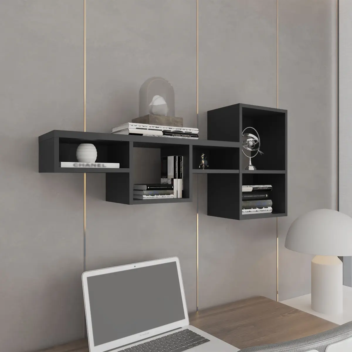 Wallshe 47" Wide 7-Tier Wall Shelf, Cube Shelf Modular Shelf for Living Room, Home office, Bedroom  Black