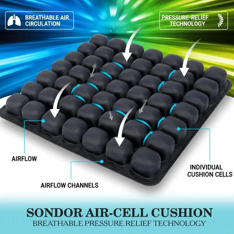 Pressurized Inflatable Seat Cushion, 36 Air Cell Breathable Honeycomb Design, Pressure Relief Seat Pad for Long Sitting, Portable Air Cushion for Travel, Home Office, Office Chair, Car Seat, Lightweight Ergonomic Cushion for Hip Comfort and Fatigue Relief