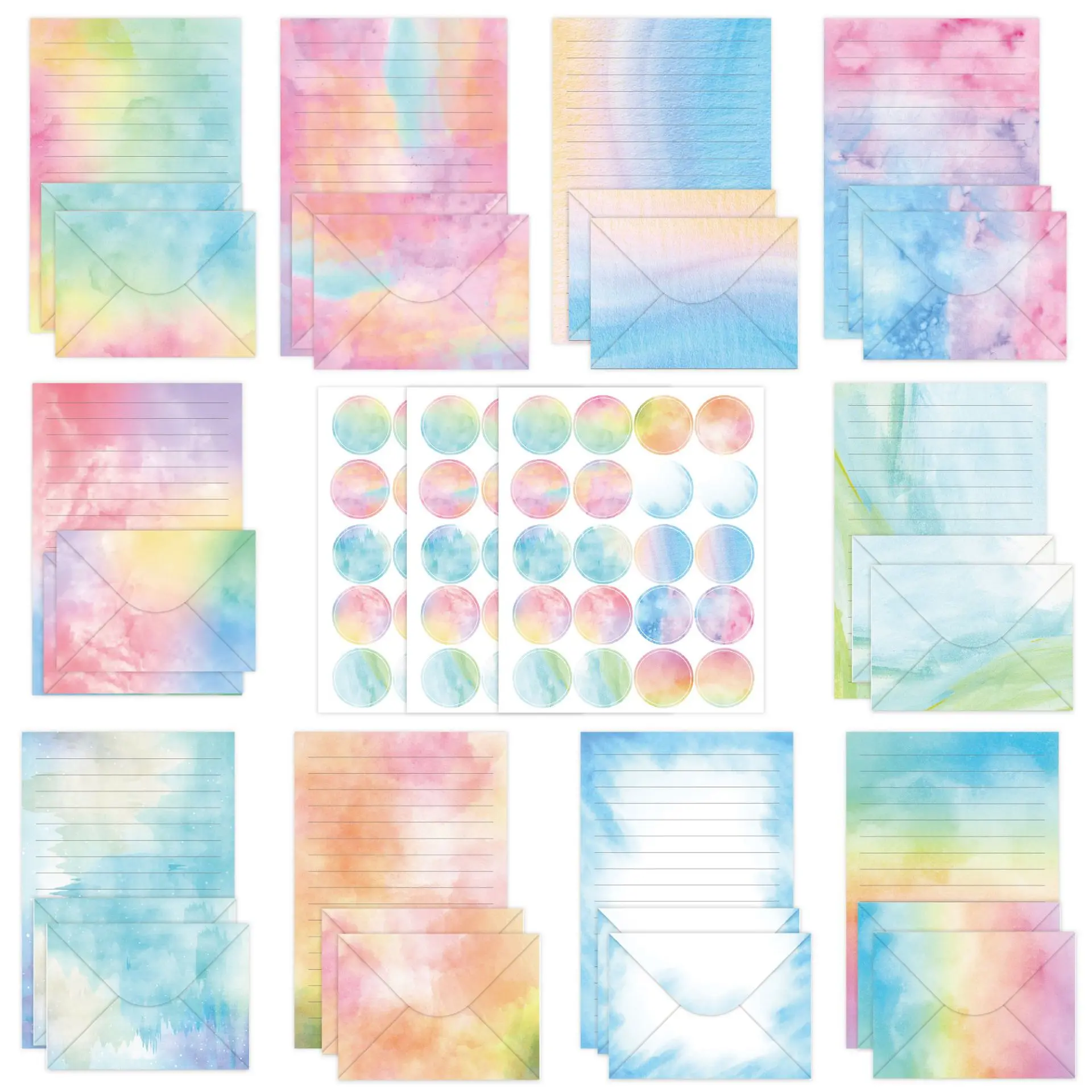 160-Pack Minimalist Instagram Aesthetic Pre-Cut Watercolor Stationery Letter Set - Writing Paper & Envelope Kit, Creative Artistic Birthday Gift Supplies with Red MAGA Hat Keychain, USA Flag Accent, Pre-Cut Sets,bag,
