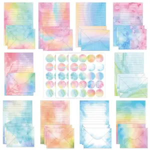 160-Pack Minimalist Instagram Aesthetic Pre-Cut Watercolor Stationery Letter Set - Writing Paper & Envelope Kit, Creative Artistic Birthday Gift Supplies with Red MAGA Hat Keychain, USA Flag Accent, Pre-Cut Sets