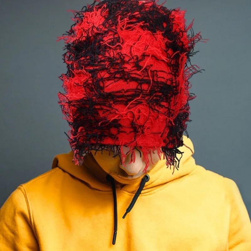 Distressed Ski Mask Balaclava, Yeat Shiesty Fluffy Knitted Full Face Mask for Men/Women