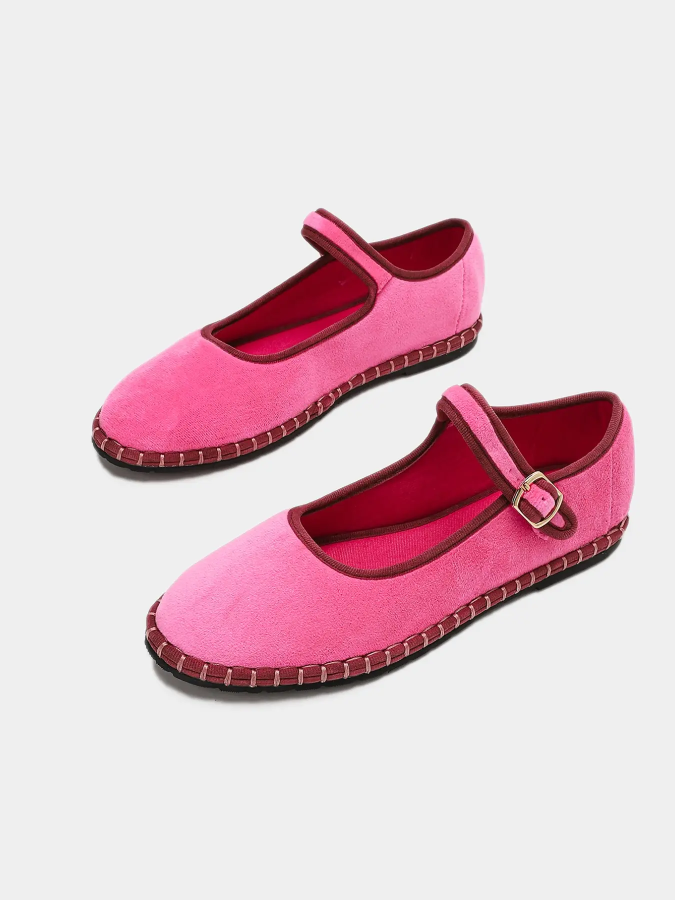 Women's Velvet Mary Jane Style Flat Shoes, Round Toe Plain Flats, Adjustable Buckle Design, Ideal for Daily Wear, Walking, Travel