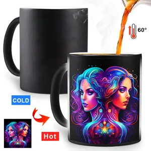 11oz Zodiac Color Changing Coffee Mug, Magic Heat Sensitive Ceramic Cup with 12 Zodiac Sign Design, Reusable Gift for Birthday, Christmas, Halloween, Thanksgiving