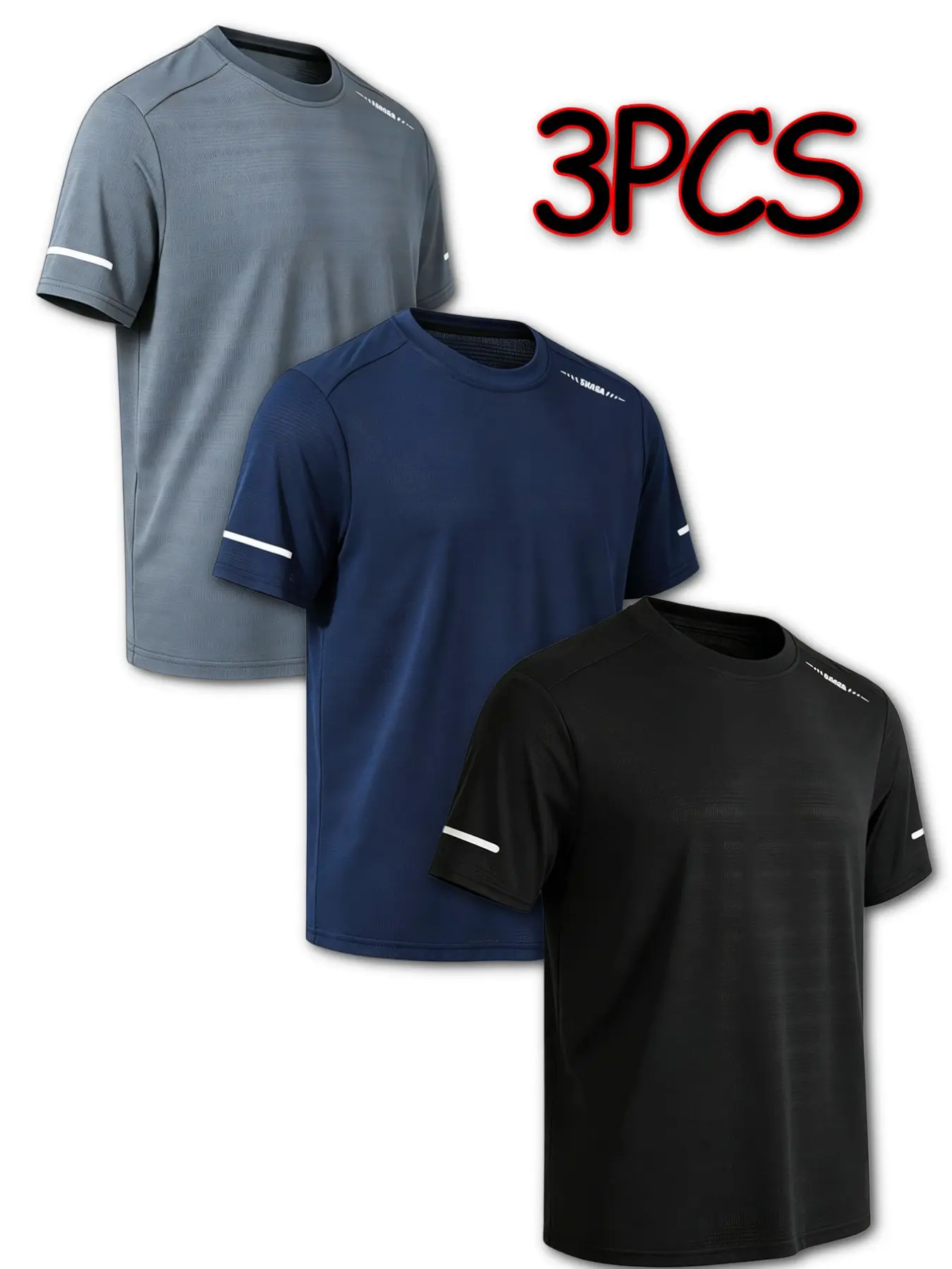 3-Pack Sporty Striped T-Shirts, Breathable Mesh Fabric, Summer Short Sleeve Crew Neck, Quick-Dry, Sweat-Wicking, Ideal for Gym, Running, Beach