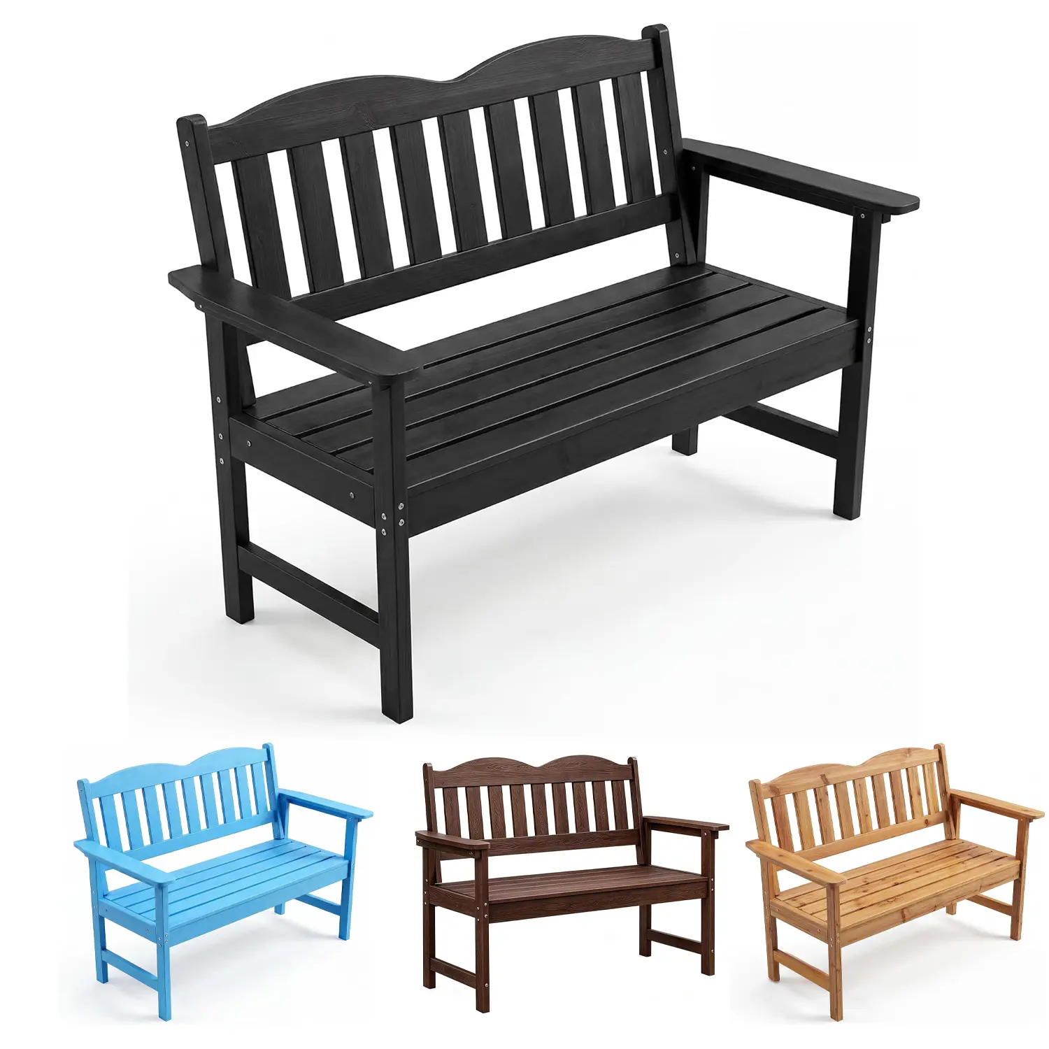 2-Person Wooden Bench, 47" 800Lbs Outdoor Bench Solid Wood Weatherproof Porch Bench with with Comfortable Backrest & Thick Legs, for Porch, Patio, Backyard, Park