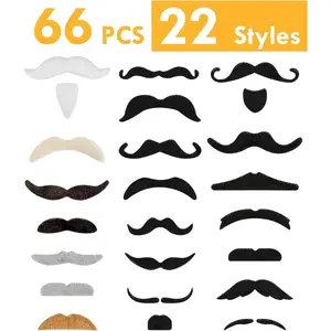 68 Pcs Fake Mustaches Set, Self-Adhesive，various styles  Novelty Beard，for Party Supplies Decorations,Cosplay & Photo Booth Props， Suitable for All Ages