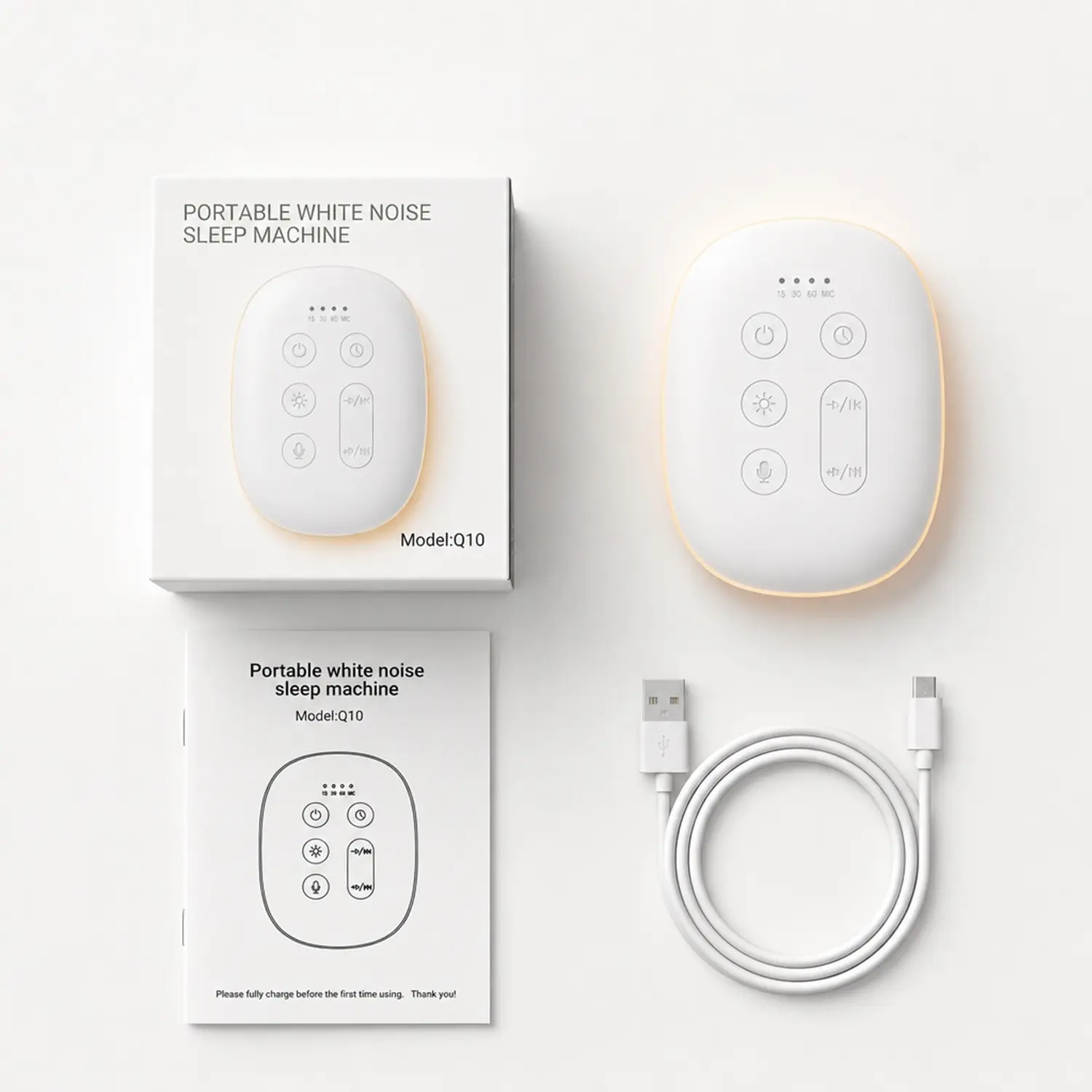 Portable White Noise Machine with Night Light, 24 Sounds, Rechargeable, 15/30/60-Minute Timer
