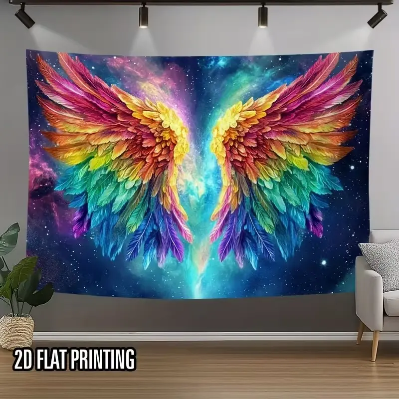 2D Flat Banner 1pc, Rainbow Angel Wings Galaxy Background Cloth, Polyester Material, Ideal for Outdoor Holidays, Home Decor, Birthday Celebrations
