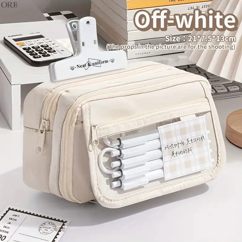 Expandable Large‑Capacity Pencil Case, Portable Multi‑Compartment Windowed Organizer, Unisex School Office Cosmetic Storage Pouch for Back‑to‑School College Supplies