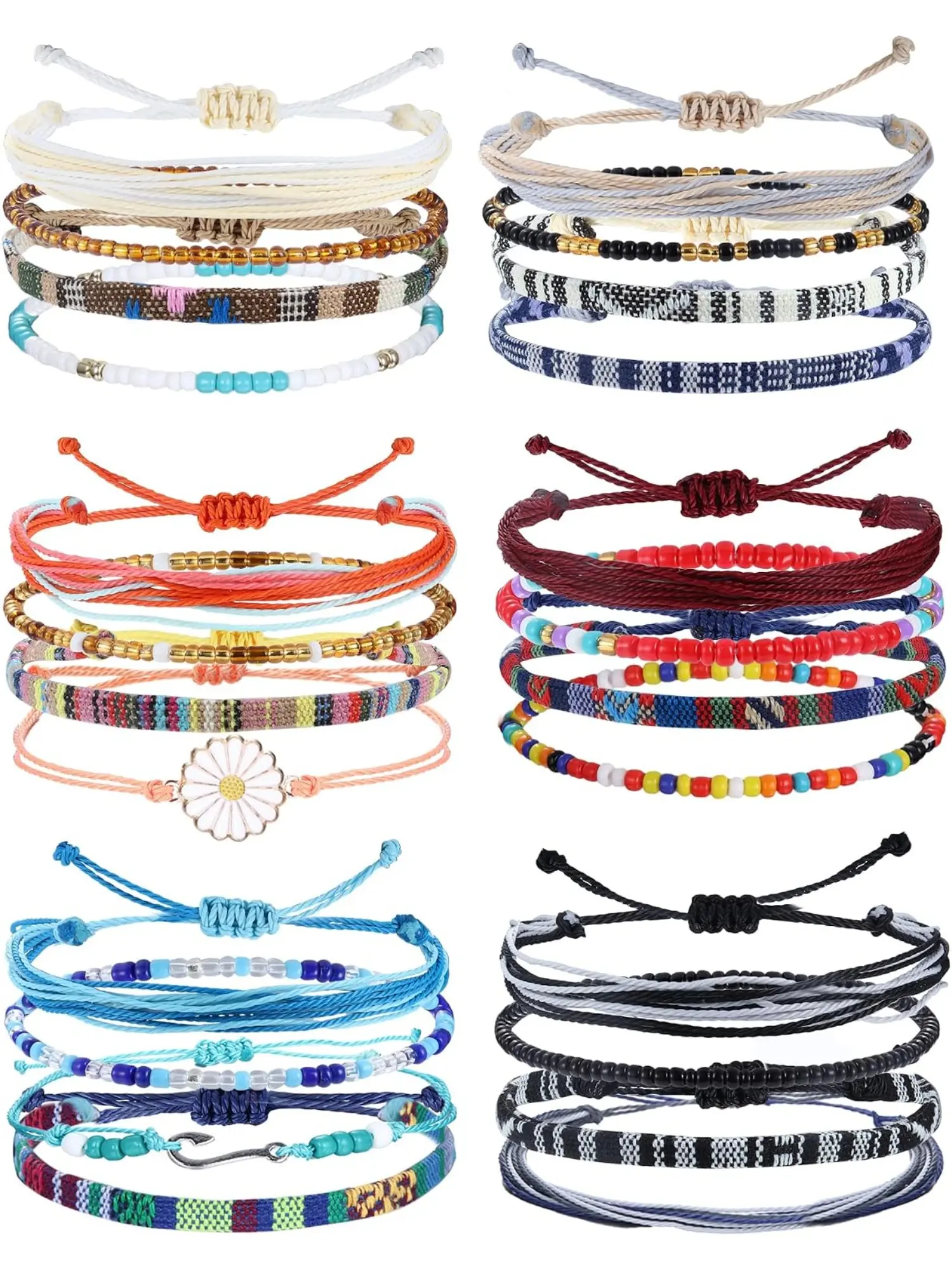 24 Pcs Waterproof Boho Anklets For Women, Adjustable String Bracelets, Trendy Jewelry, Perfect Gift For Her, Boho Style Jewelry