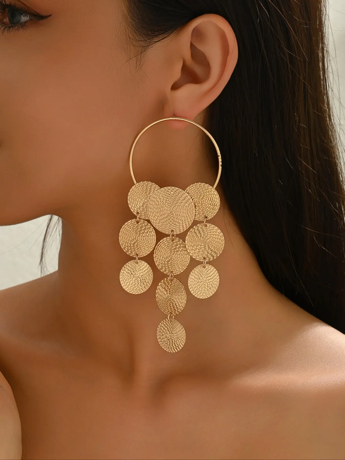 Fashionable Trendy Geometric Round Tassel Jewelry Earrings, Long Dangle Design, Perfect for Parties, Graduation, Mother's Day, Teacher Appreciation Gift, Statement Earring