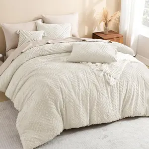 Queen Comforter Set Beige, 3 Pieces Tufted Boho Farmhouse Bedding Comforter Sets, Lightweight Comforter Bed Set for son (90x90In Comforter and 2 Pillowcases)
