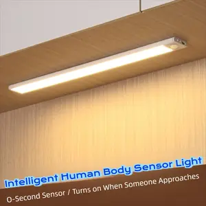 Smart LED Motion Sensor Strip Light, Self-Adhesive Rechargeable Wall Lighting Fixture, Dimmable Under-Cabinet Lamp for Kitchen & Closet, Shelf Lights