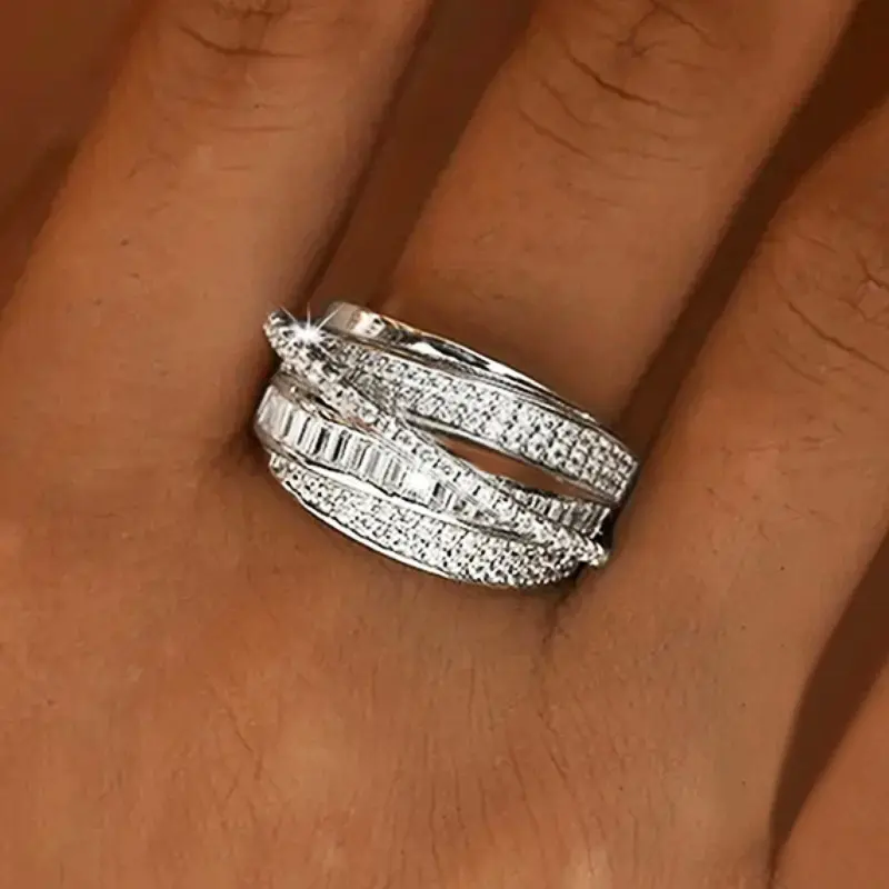 Women's Luxury Intertwined Diamond Cluster Ring - High Setting Fashion Bridal Engagement Wedding Ring, Ideal Birthday/Anniversary Gift for Women, Cluster Ring Engagement, Bridal Rings