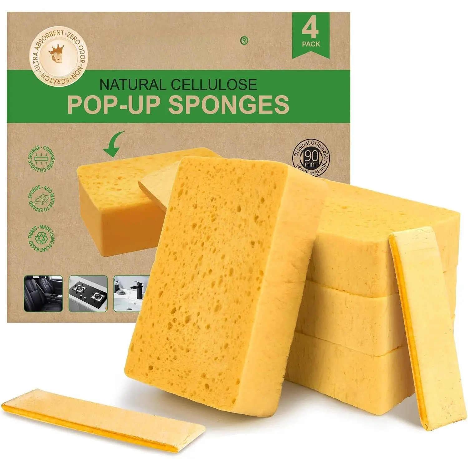 4 Pack Compostable Thicker Pop-Up Sponges - Expanding, Non-Scratch, -Based Dish Cellulose Sponges  Wash Sponge