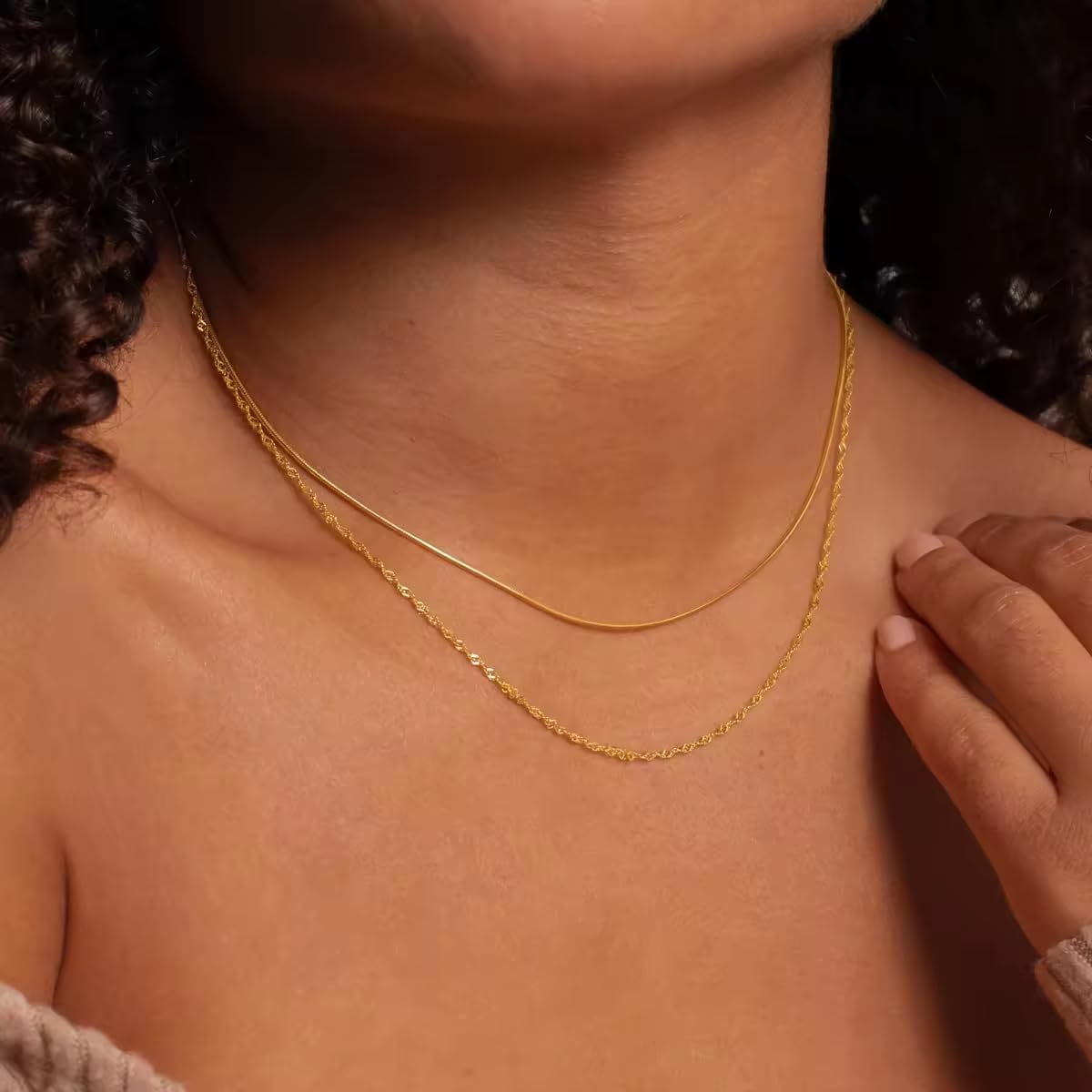 Gold Plated Thin Chain Layered Necklaces For Women Non Tarnish,18k Gold Plated Stainless Steel Dainty Waterproof Gold Necklace Set Stack For Women Gifts Jewelry