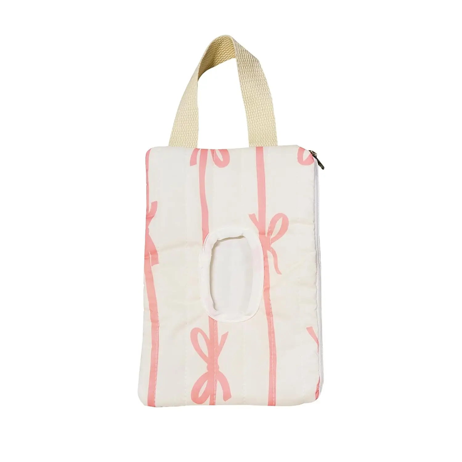 Baby Wipes Dispenser - Portable Wet Tissue Storage Bag  Travel, Refillable Diaper Wipe Holder  Car and Stroller – Reusable Hanging Wet Wipe Pouch (Pink-White)