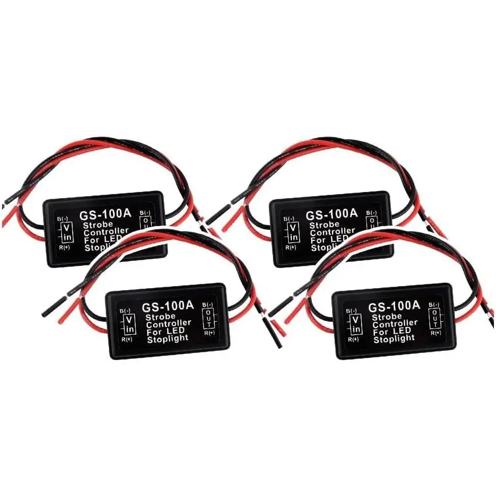 4PCS 6V-30V GS-100A Pre-Wired LED Brake Light Flasher Universal Pulsing Strobe Flashing Module Controller for Most Motorcycles Cars Trucks SUVs Brake Tail Stop Light
