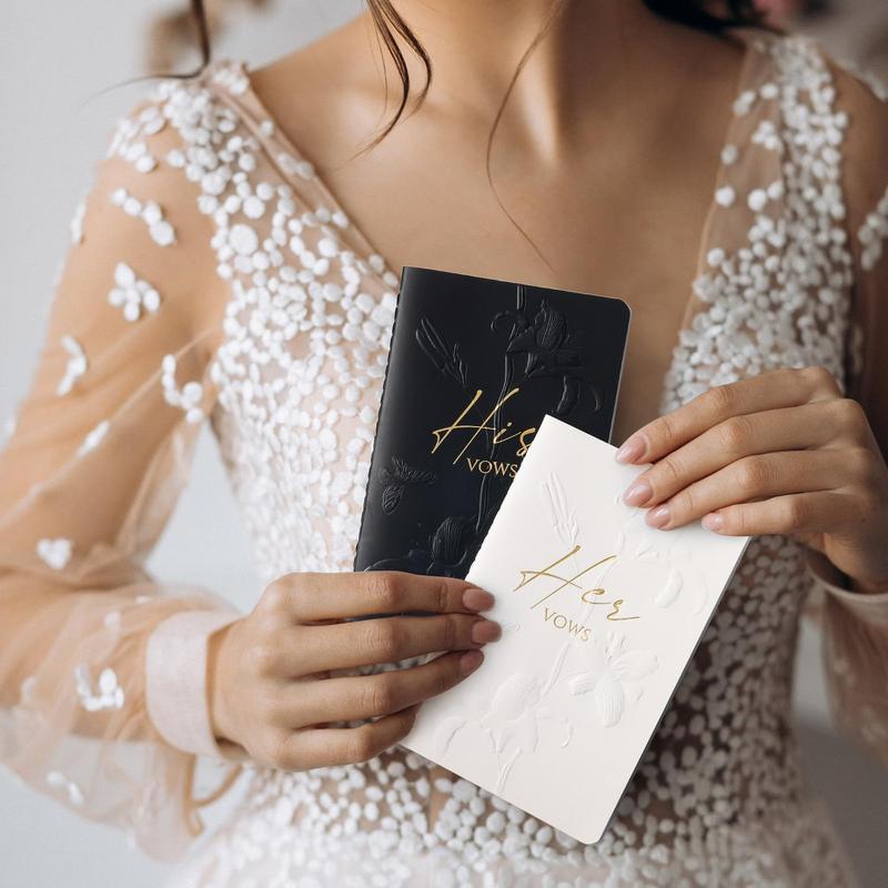 Vow Books,for Wedding Vow Books Wedding  for Bride and Groom Vows Book his and Hers with 28 Pages-5.5 * 3.5 in Wedding Notebook with Gilded Font Set of 2 (White and Black)