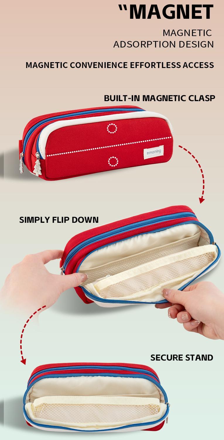 2 solid colour patchwork pencil cases with stain resistant lining, stand up design in solid colours, made canvas, large capacity, minimalist style, convenient DIY organisation, pencil stationery case