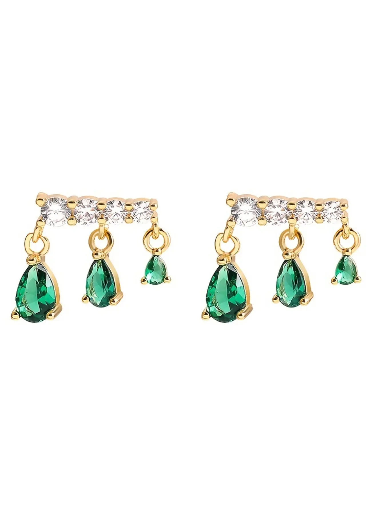 Vintage Style Emerald Gemstone Hoop Earrings, Teardrop Zircon Crystal Pendant, Stainless Steel, Street Style, All Seasons