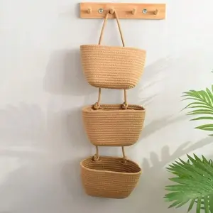 🏠 Declutter in Style. Multi-Purpose Hanging Baskets | Detachable 3-Tier Rope Bag, Tidy Key/Sunglasses Holder for Entryway