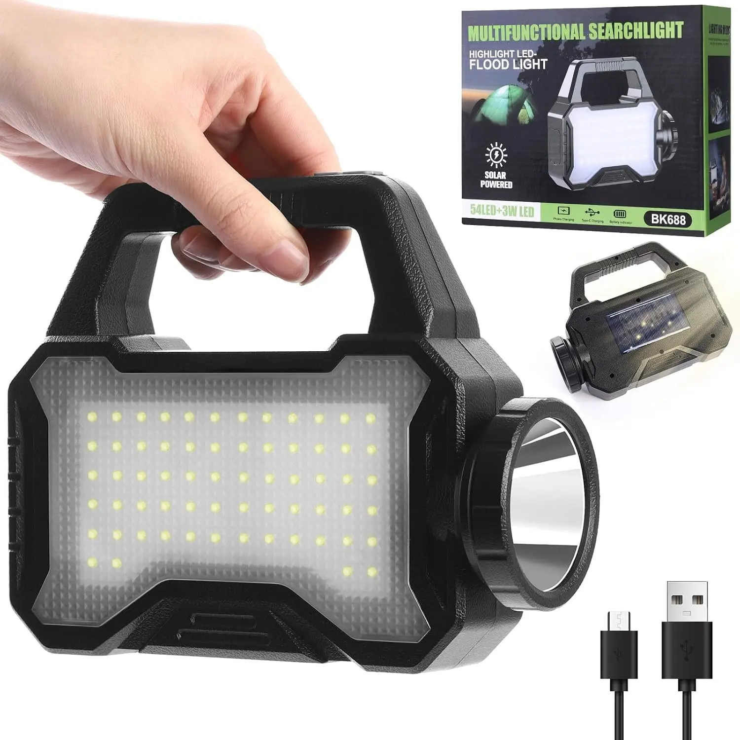 Solar Flashlight Multifunctional LED Flashlight with Cell Phone Charger USB Charging Suitable for Home Fishing Outdoor Camping