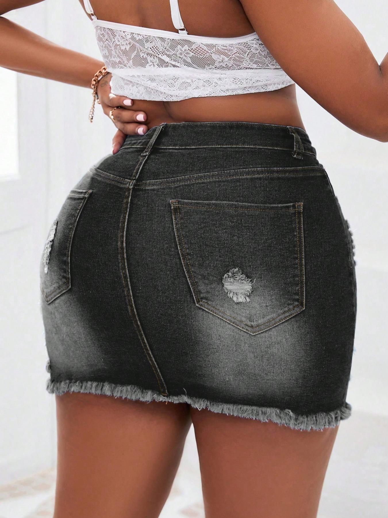Women's Distressed Fit Denim Skirt, Fashion Casual Ripped Short Skirt with Button for Daily Outdoor Wear, Micro Skirt, Ladies Bottoms for Summer