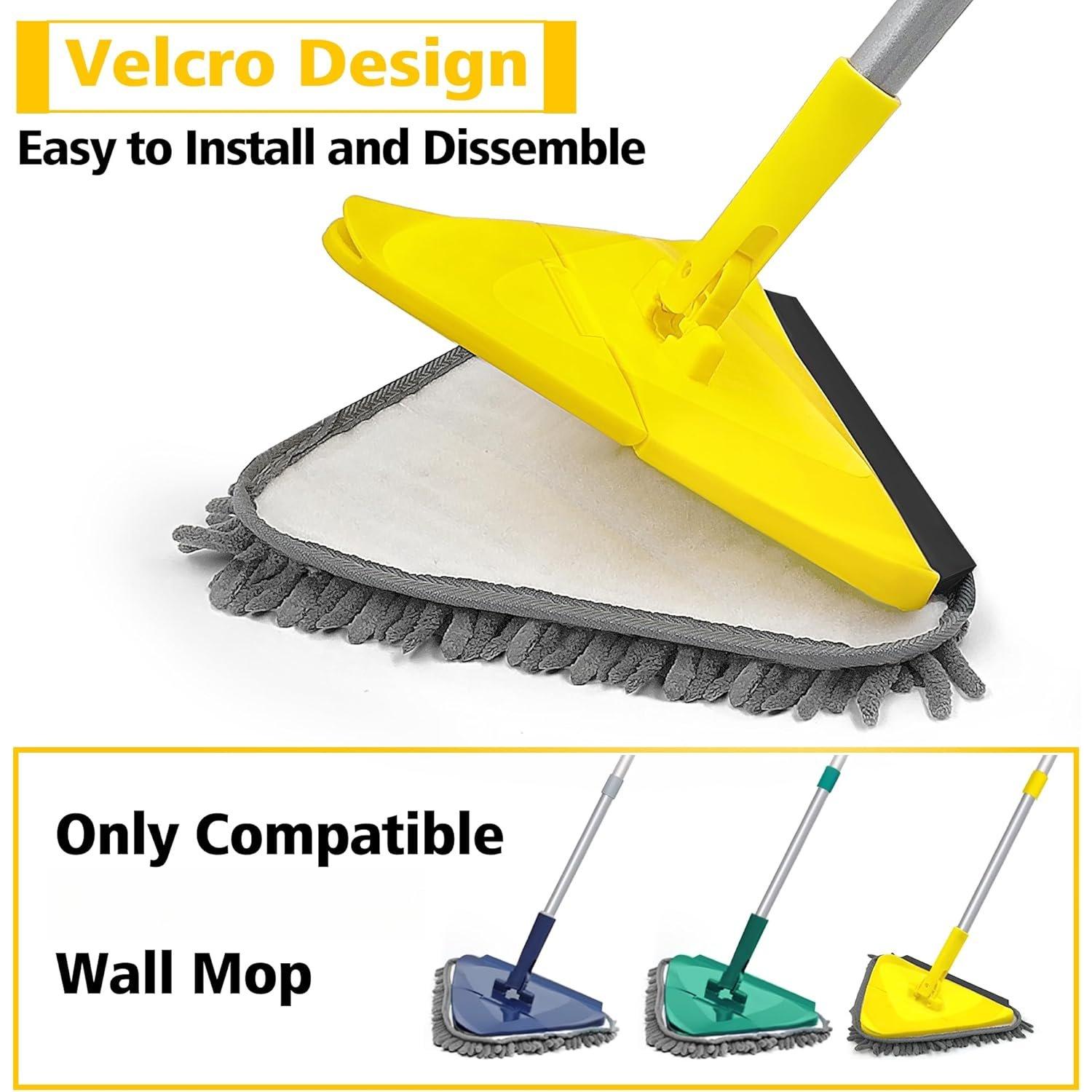 Triangle Wall Mop Replacement Heads, 2 count Chenille Pads & 2 count Microfiber Pads for Wet and Dry Use