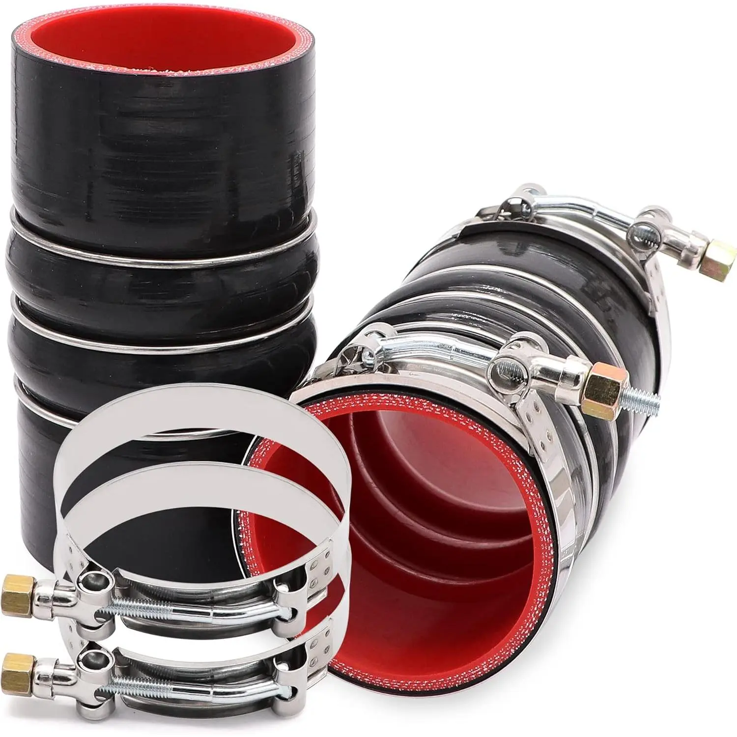 2 count  Turbo Intercooler Hose 3 inch Charge Air Cooler Straight Pipe Coupler, 3x6 inch Rubber Hump 4-ply Aramid Reinforced CAC Pipe for  Turbo Boot Radiator Tubing, with 4 count T Bolt Clamp