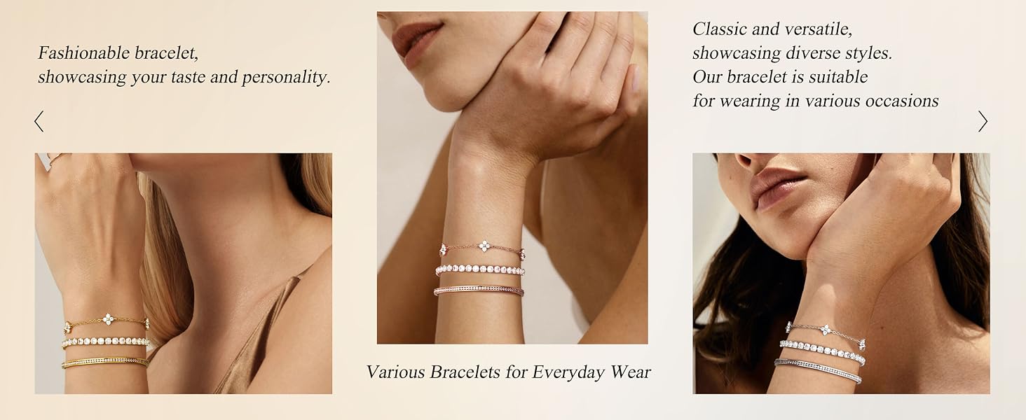 CASSIECA 3PCS Bracelets for Women Silver Gold Stainless Steel Bracelet 14K Gold-Plated Silver Bracelet Stackable Bracelets Women's Gold Jewelry