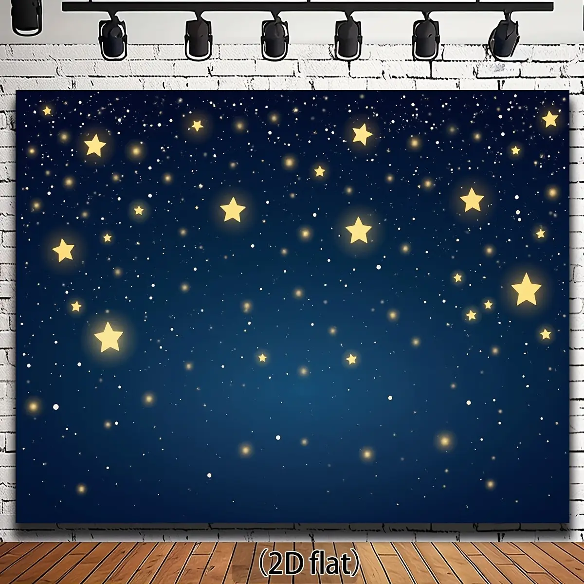 2D Flat Starry Night Sky Banner | Glowing Stars Midnight Blue Wall Backdrop | Single-Sided Polyester | Metal Grommets for Easy Hanging | Perfect for Bedroom, Kids Room, Birthday Party, Baby Shower, Photography Studio & Celestial Theme Decor